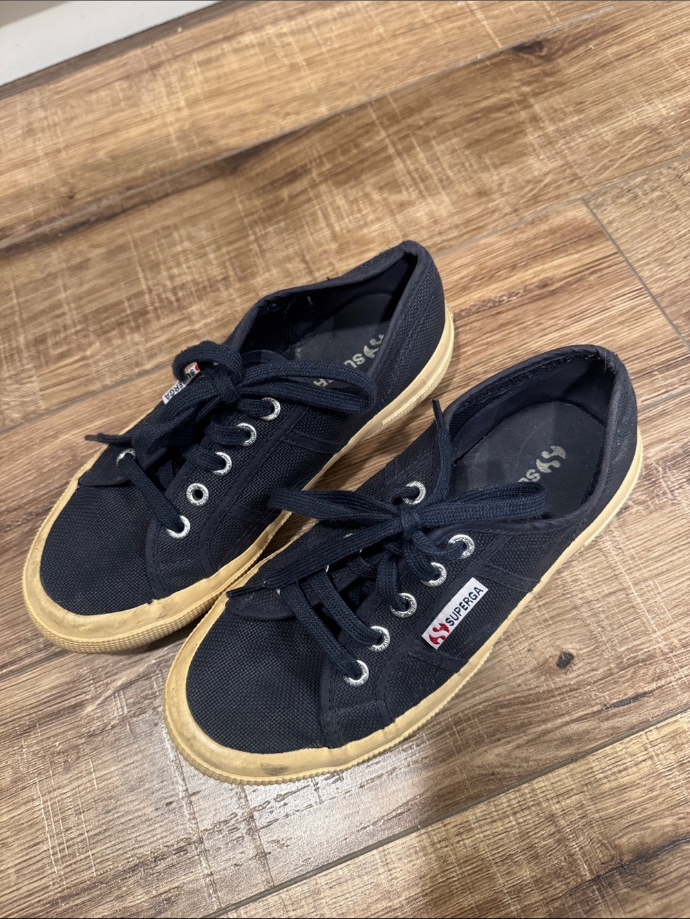 Superga Black Canvas Sneakers with Cream Sole